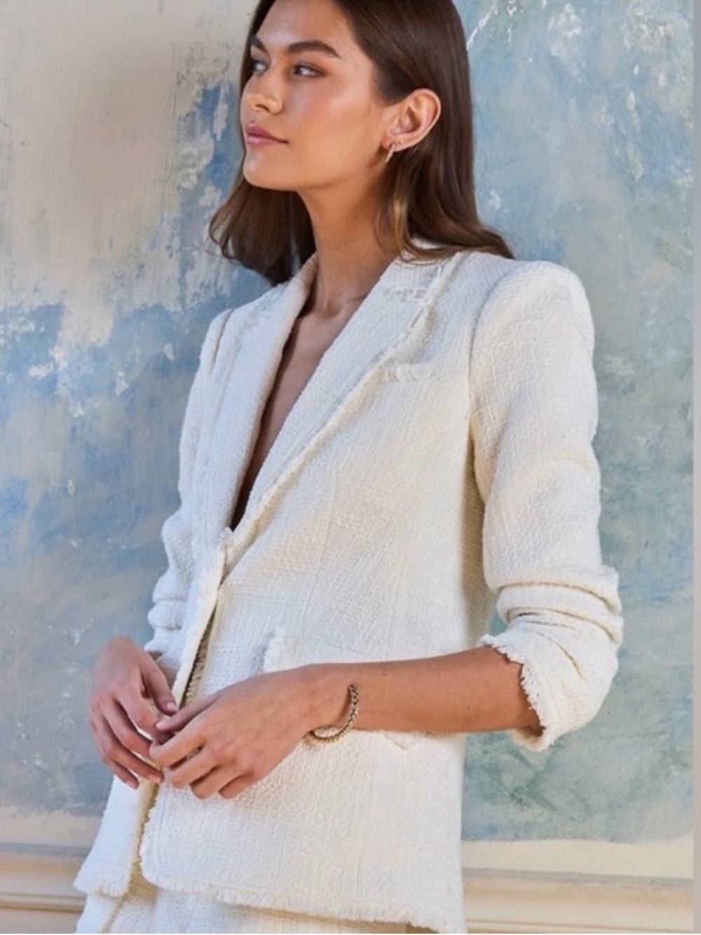 Cinq a Sept Khloe Boucle Tweed Blazer in Gardenia